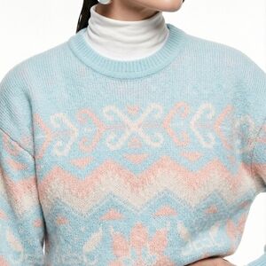 Boston Bay Traders Pastel Fair Isle Wool Sweater Blue Pink M/L Rare Vintage